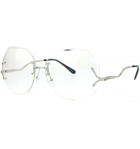 Rimless Super Oversized Clear Lens Glasses Rimless Vintage Fashion Beveled Lens - Silver - CE1872GL3KX $13.59