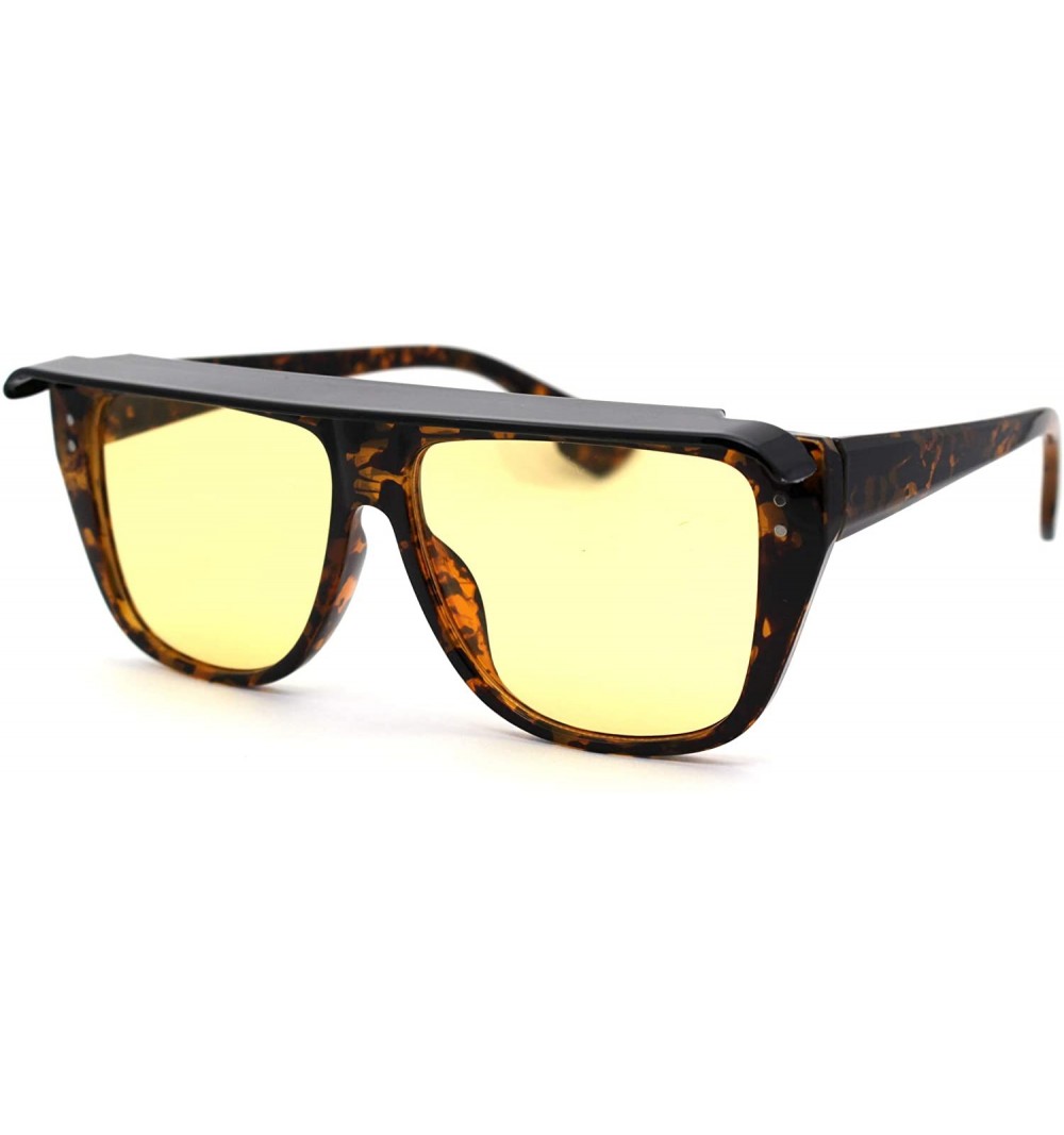 Square Flat Top Mob Plastic Top Visor Sunglasses - Brown Tortoise Solid Yellow - CM1959MML6I $15.24