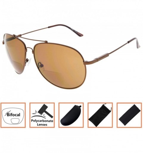 Aviator Memory Bifocal Sunglasses Flexible Reading Sunglasses Polit Style for Men Women - Brown-brown-lens - CA18MGDQRIM $10.85