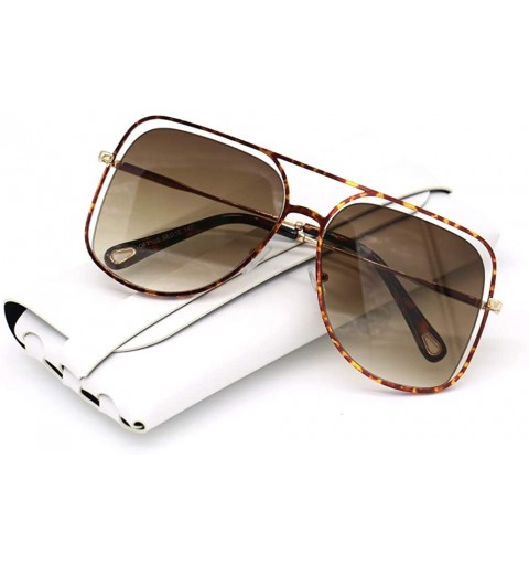 Aviator Metal Leopard Frame Women's Classic Hollow Aviator Sunglasses - UV400 Protection - Leopard Print - CN18M2QWL9Q $15.77