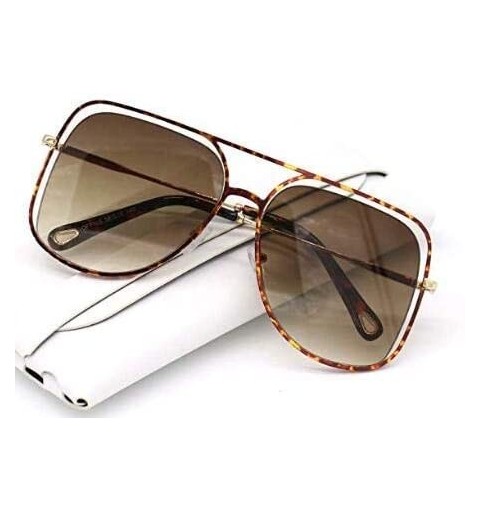 Aviator Metal Leopard Frame Women's Classic Hollow Aviator Sunglasses - UV400 Protection - Leopard Print - CN18M2QWL9Q $15.77