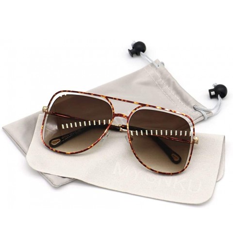 Aviator Metal Leopard Frame Women's Classic Hollow Aviator Sunglasses - UV400 Protection - Leopard Print - CN18M2QWL9Q $15.77