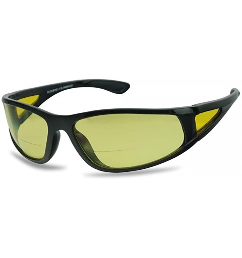 Wrap Driving Bifocal Polycarbonate Reading Sunglasses - Shiny Black - Yellow - CF18X27M64T $18.25