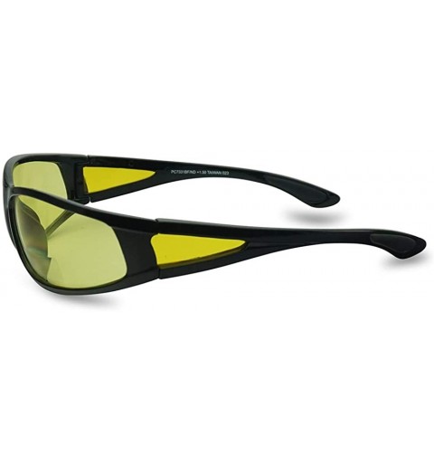Wrap Driving Bifocal Polycarbonate Reading Sunglasses - Shiny Black - Yellow - CF18X27M64T $18.25