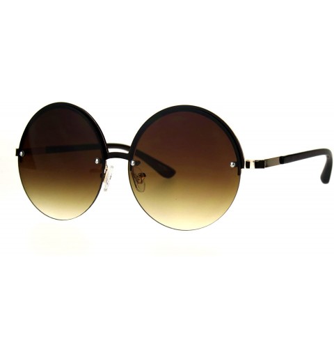 Rimless Womens Half Rim Circle Lens Round Hippie Groove Rimless Sunglasses - All Brown - CG18227LIH2 $9.48