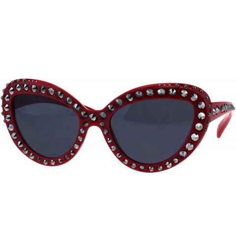Oversized Womens Metal Stud Luxury Diva Plastic Oversize Cat Eye Sunglasses - Red Black - CK18E0Y8YCU $30.50