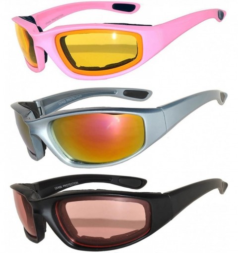 Goggle Set of 3 Pairs Motorcycle Padded Foam Glasses Smoke Yellow or Clear Lens - .Pk_silv_bk - CI17XXGCQKH $12.50