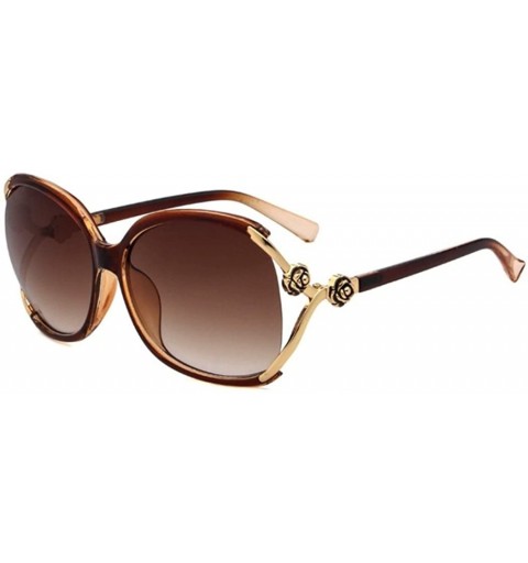 Butterfly Women's Gold Rose Embellish Vented Lens Oversized Sunglasses - Brown Gradient - CD18877RCRM $11.59