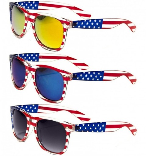 Square Classic American Patriot Flag Mirror Sunglasses USA - All 3 Pairs - C611ZXZAS87 $38.14