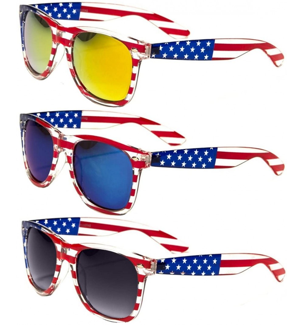 Square Classic American Patriot Flag Mirror Sunglasses USA - All 3 Pairs - C611ZXZAS87 $15.85
