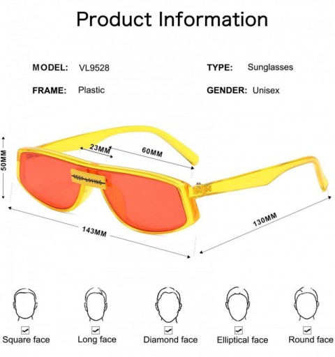 Square Fashion Party Sunglasses For men women Luxury Summer Beach Keep Loving Highlight - C1 Yellow Frame/Red Lens - CU198DL2...