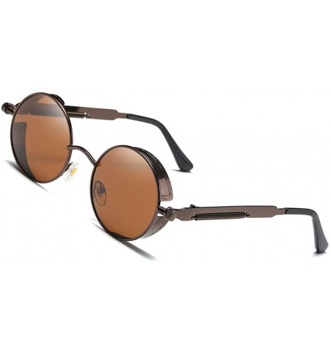 Round Retro sunglasses round polarized lenses hip hop style for men and women - Brown Frame+brown Lens - CH18RLX3U0G $15.42