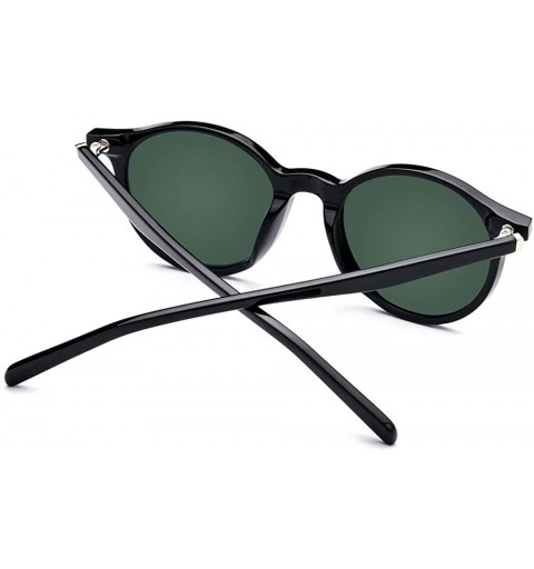 Round Vintage Polarized Sunglasses for Women - 100% UV400 Protection Acetate Frame 9116 - Black Frame Dark Green Lens - CK18T...