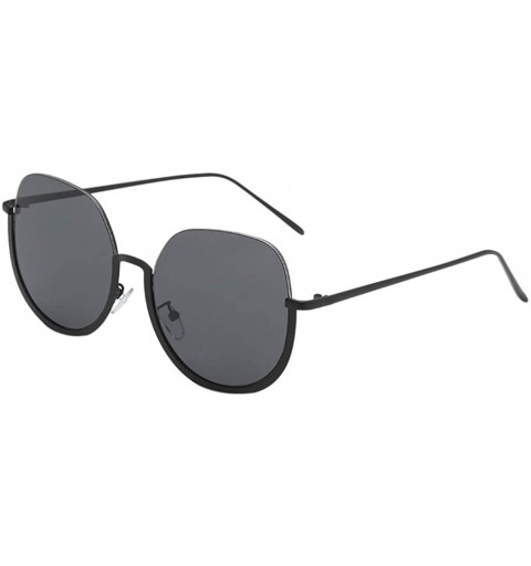 Oversized Fashion Designer Irregular Shape Sunglasses for Women Flat Mirrored Lens Man Women Glasses Vintage Retro - Blck - C...