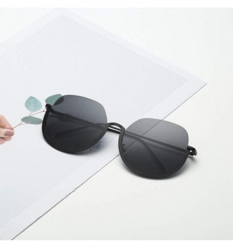 Oversized Fashion Designer Irregular Shape Sunglasses for Women Flat Mirrored Lens Man Women Glasses Vintage Retro - Blck - C...