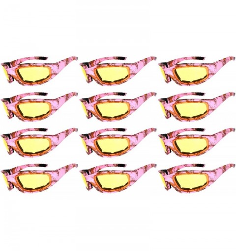 Goggle 12 PCS Motorcycle Padded Foam Glasses Colored Lens Sunglasses Pink White Silver - 12-moto-camo-pink-yellow - C818CZHK2...