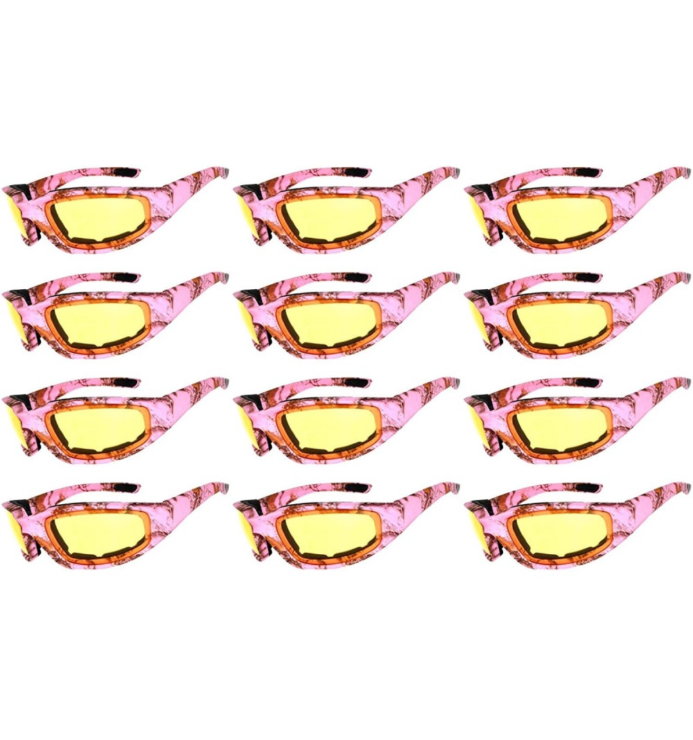 Goggle 12 PCS Motorcycle Padded Foam Glasses Colored Lens Sunglasses Pink White Silver - 12-moto-camo-pink-yellow - C818CZHK2...
