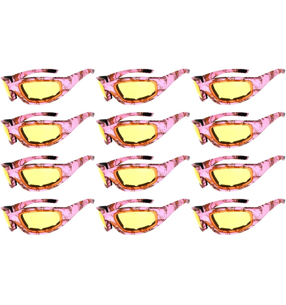 Goggle 12 PCS Motorcycle Padded Foam Glasses Colored Lens Sunglasses Pink White Silver - 12-moto-camo-pink-yellow - C818CZHK2...