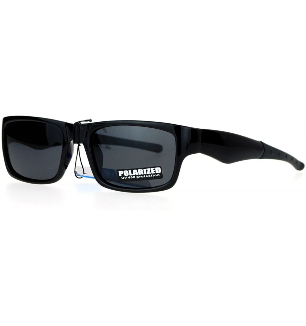 Rectangular Biker Mens Antiglare Polarized Rectangular Sport Plastic Sunglasses - All Black - C412FJV6IST $9.93