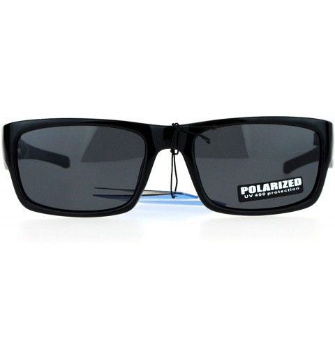 Rectangular Biker Mens Antiglare Polarized Rectangular Sport Plastic Sunglasses - All Black - C412FJV6IST $9.93