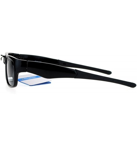 Rectangular Biker Mens Antiglare Polarized Rectangular Sport Plastic Sunglasses - All Black - C412FJV6IST $9.93