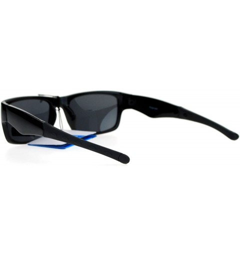 Rectangular Biker Mens Antiglare Polarized Rectangular Sport Plastic Sunglasses - All Black - C412FJV6IST $9.93