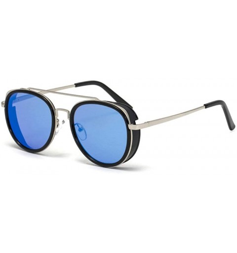 Square Retro Round Punk Sunglasses Men Women Fashion Metal Frame Mens Goggle Female Shades Glasses UV400 - Ice Blue - CT193QC...