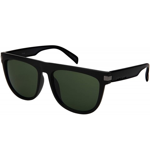 Wayfarer Horned Rim Sunglasses for Women Men Flat Top 541098-SD - Matte Black Frame/Green Lens - CD18ILUO400 $11.26