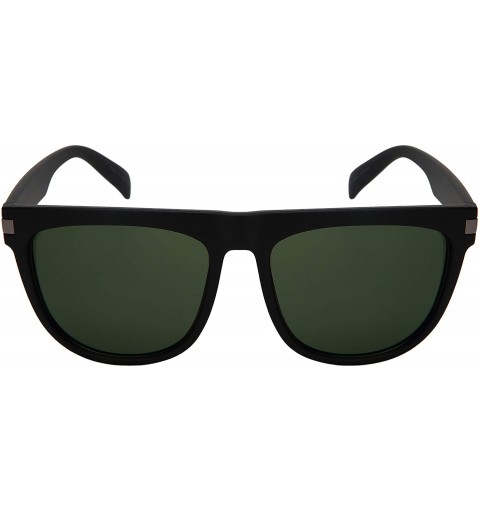 Wayfarer Horned Rim Sunglasses for Women Men Flat Top 541098-SD - Matte Black Frame/Green Lens - CD18ILUO400 $11.26