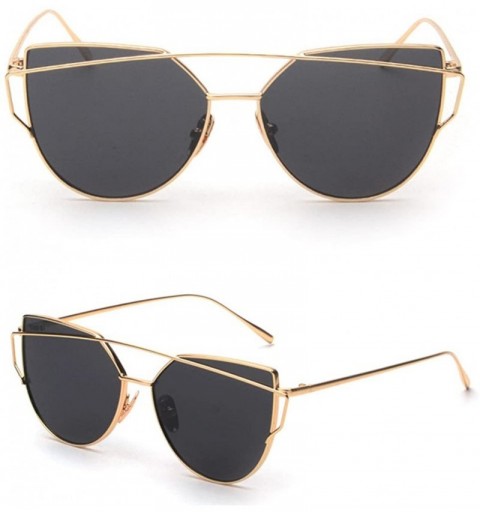 Cat Eye Fashion Twin Beams Classic Women Metal Frame Mirror Sunglasses Cat Eye Glasses - Gold - CD18UG95TLO $15.73