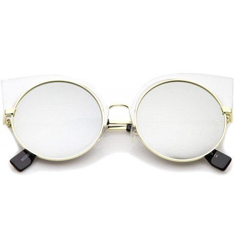 Cat Eye Women's Metal Frame Cutout Round Cat Eye Sunglasses 54mm - White / Silver Mirror - CR12KCNPMAX $12.49
