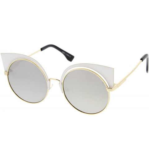Cat Eye Women's Metal Frame Cutout Round Cat Eye Sunglasses 54mm - White / Silver Mirror - CR12KCNPMAX $12.49