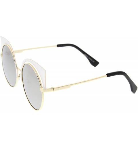 Cat Eye Women's Metal Frame Cutout Round Cat Eye Sunglasses 54mm - White / Silver Mirror - CR12KCNPMAX $12.49