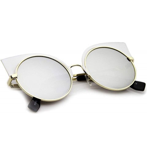 Cat Eye Women's Metal Frame Cutout Round Cat Eye Sunglasses 54mm - White / Silver Mirror - CR12KCNPMAX $12.49