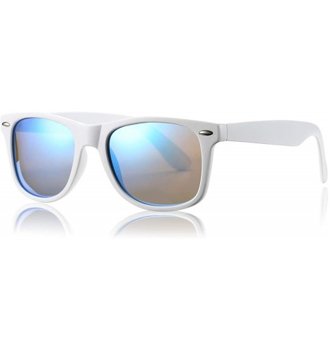 Wayfarer Classic Polarized Sunglasses Unisex Square Horn Rimmed Design - A8 White/Blue Mirrored - CW18S2I8NCC $10.55