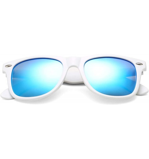 Wayfarer Classic Polarized Sunglasses Unisex Square Horn Rimmed Design - A8 White/Blue Mirrored - CW18S2I8NCC $10.55