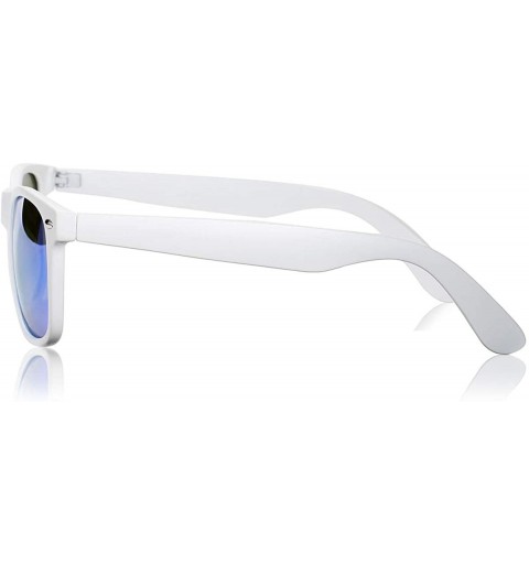 Wayfarer Classic Polarized Sunglasses Unisex Square Horn Rimmed Design - A8 White/Blue Mirrored - CW18S2I8NCC $20.02