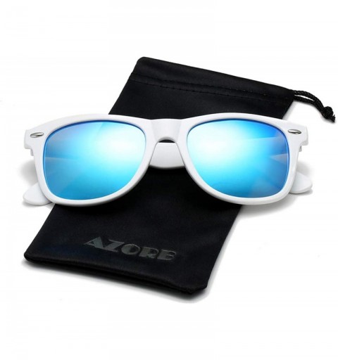 Wayfarer Classic Polarized Sunglasses Unisex Square Horn Rimmed Design - A8 White/Blue Mirrored - CW18S2I8NCC $20.02