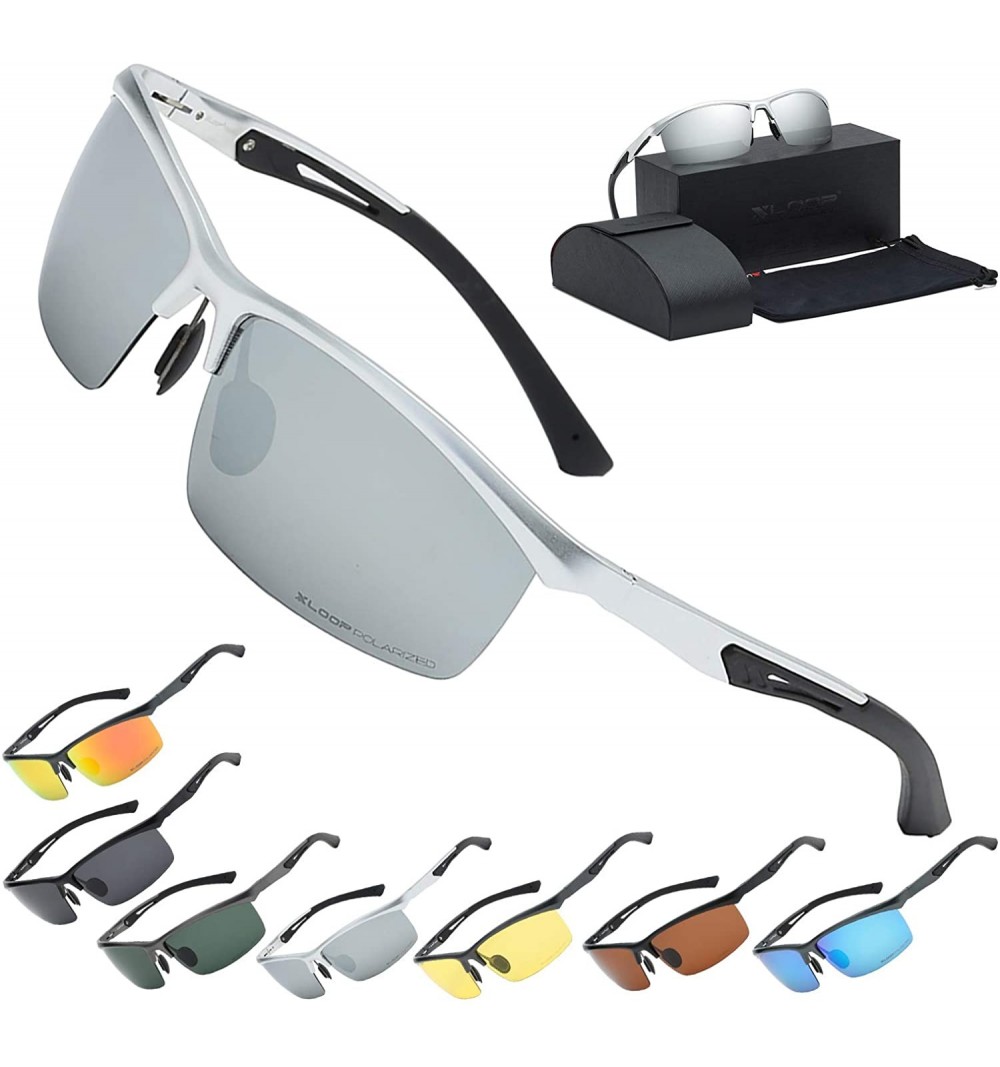 Semi-rimless Polarized Rectangular Al-Mg Metal Semi Rimless Fishing Sunglasses For Men - Nickle Silver - Polarized Ice Tech -...