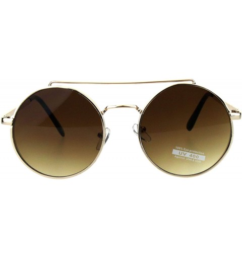 Round Thick Metal Round Circle Lens Steam Punk Hippie Sunglasses - Gold Gradient Brown - C318HLIN6G3 $12.86