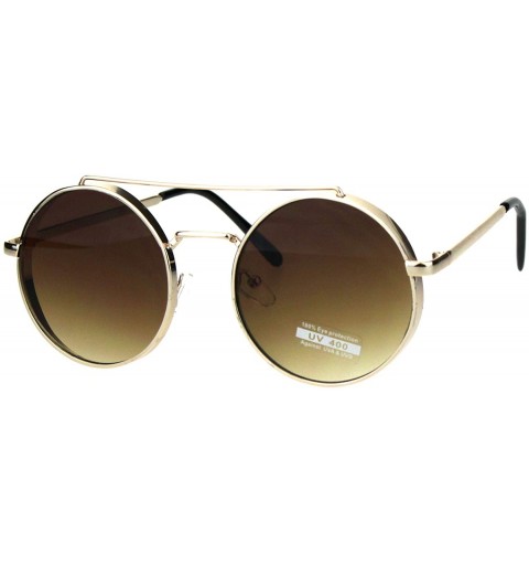 Round Thick Metal Round Circle Lens Steam Punk Hippie Sunglasses - Gold Gradient Brown - C318HLIN6G3 $12.86