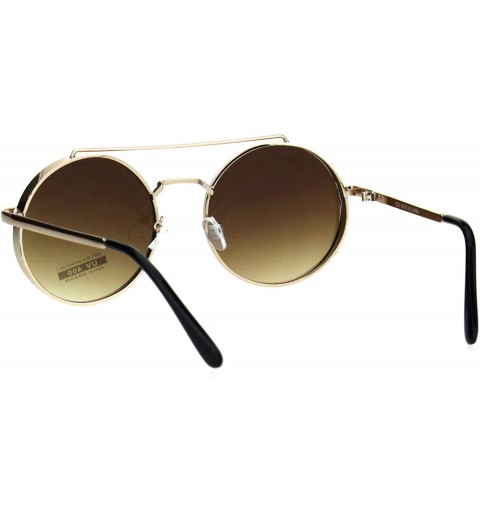 Round Thick Metal Round Circle Lens Steam Punk Hippie Sunglasses - Gold Gradient Brown - C318HLIN6G3 $12.86