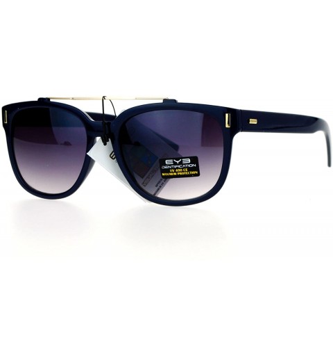 Wayfarer Retro Metal Flat Top Bridge Horn Rim Horned Sunglasses - Navy - C312EMGGX55 $12.34