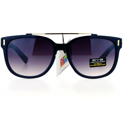 Wayfarer Retro Metal Flat Top Bridge Horn Rim Horned Sunglasses - Navy - C312EMGGX55 $12.34