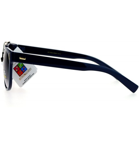 Wayfarer Retro Metal Flat Top Bridge Horn Rim Horned Sunglasses - Navy - C312EMGGX55 $12.34