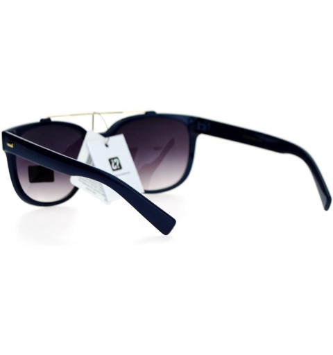 Wayfarer Retro Metal Flat Top Bridge Horn Rim Horned Sunglasses - Navy - C312EMGGX55 $12.34