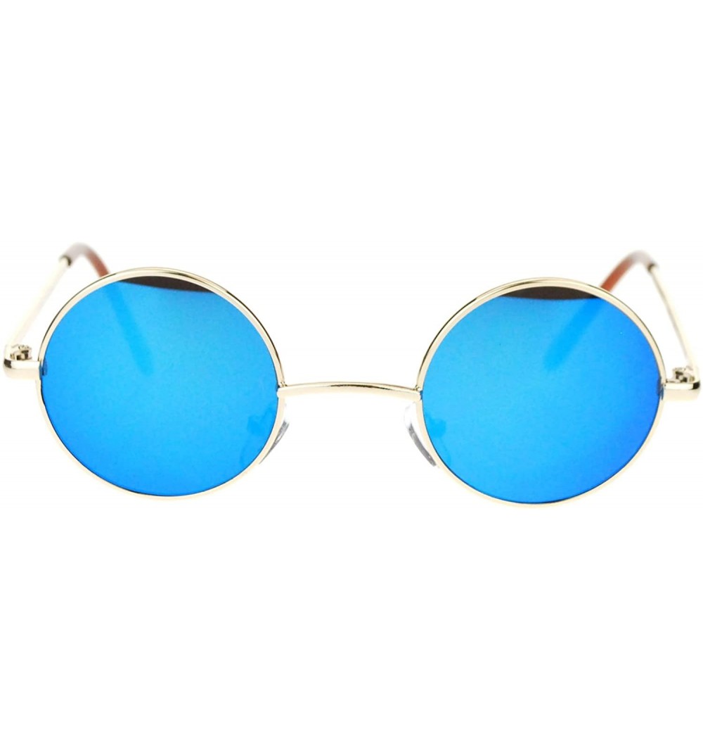 Round Retro Extra Small Round Circle mirrored Lens 70s Groovy Hippie Sunglasses - Gold Blue - CW11T6F8BDP $8.84