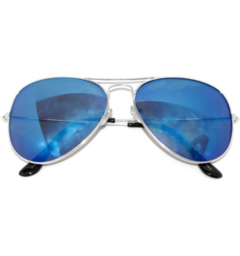 Aviator Classic Aviator Style Sunglasses Full Mirror Lens Metal Silver Color Frame Blue Lens Men Women - CE11MW5MTX9 $8.72