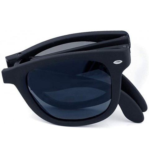 Rectangular Foldable Sunglasses for Women Men's Rectangular Mirrored Lens Classic UV Dark Glasses - Black Frame/Grey Lens - C...