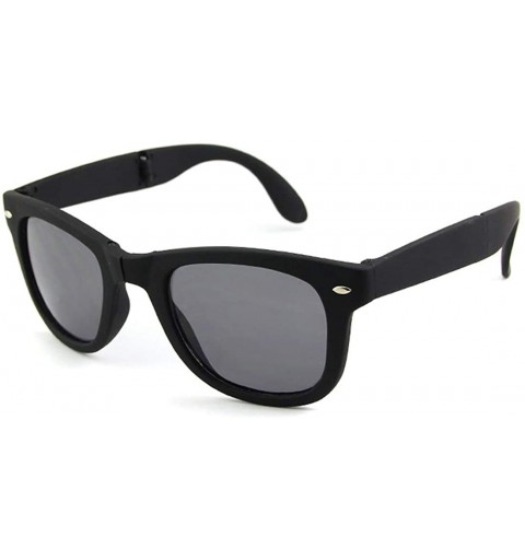 Rectangular Foldable Sunglasses for Women Men's Rectangular Mirrored Lens Classic UV Dark Glasses - Black Frame/Grey Lens - C...